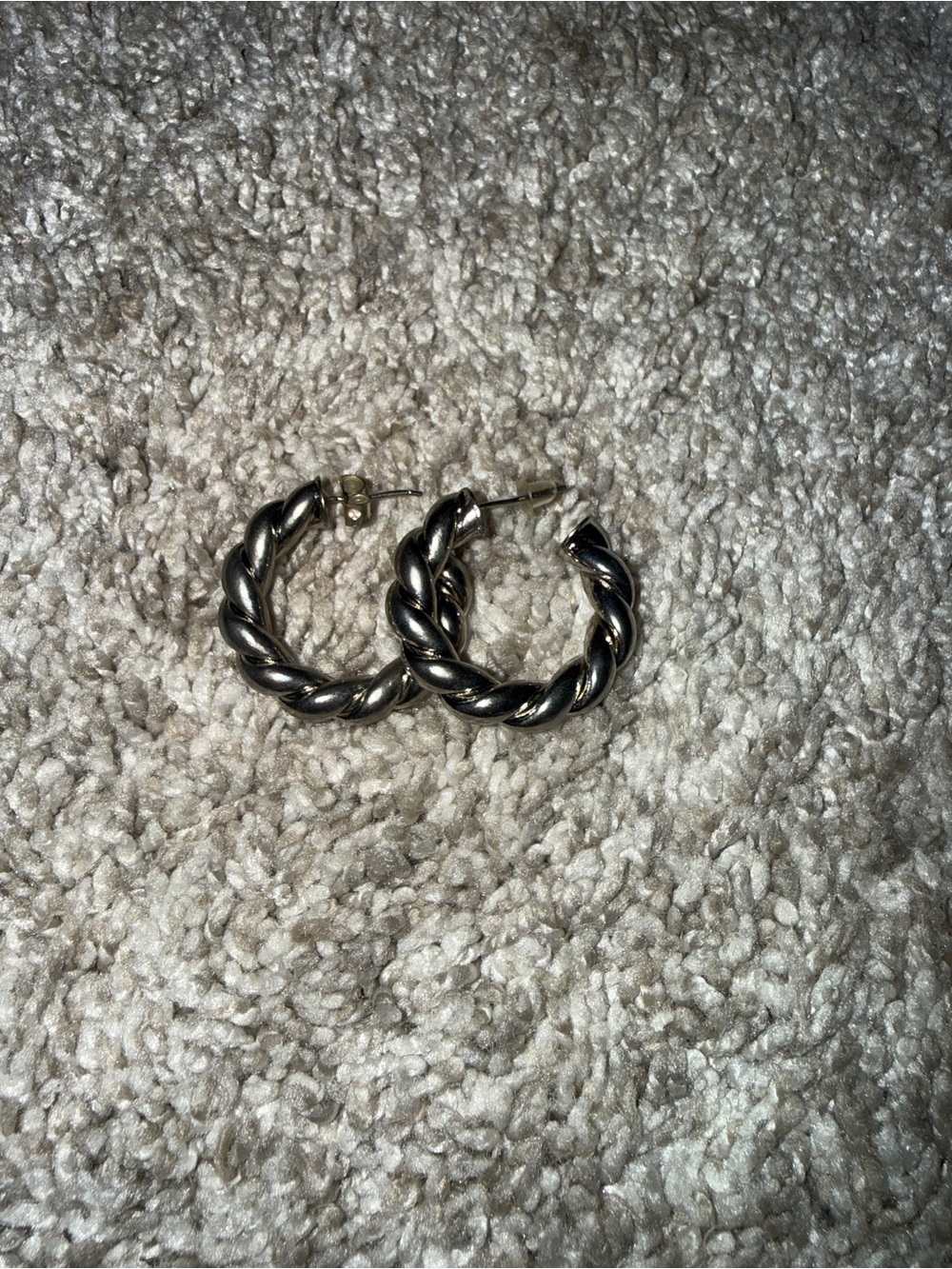 Twisted Hoop Earrings - Silver Tone